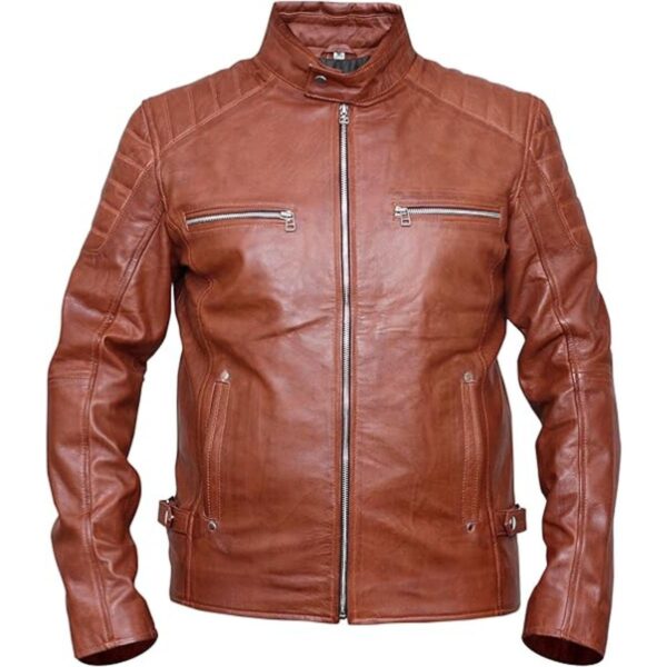 Férfi Cafe Racer bőr barna dzseki