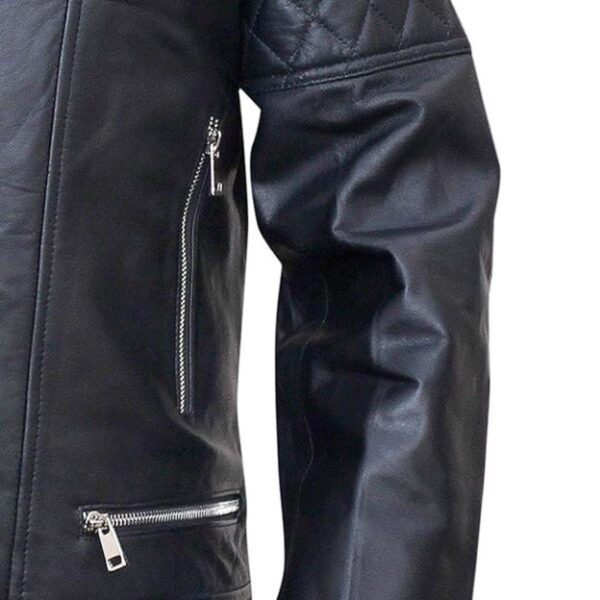 Férfi Cross Zip Brando bőrkabát - Image 5