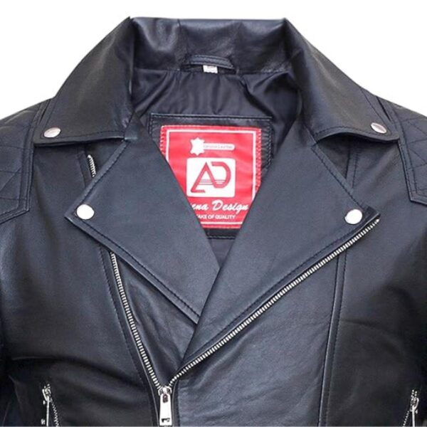 Férfi Cross Zip Brando bőrkabát - Image 6