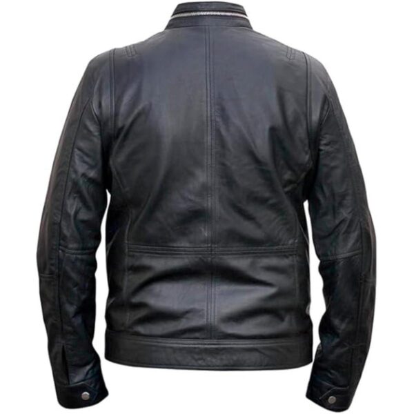 Férfi Cafe Racer báránybőr bőrkabát fekete színben - Image 7