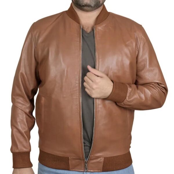 Férfi Bomber Motoros stílusú karcsúsított bőrdzseki - Image 2