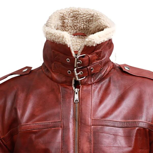 Férfi barna Shearling állványgallér Valódi bőrkabát - Image 3