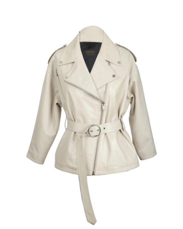 Női Cleo White Biker báránybőr bőrdzseki