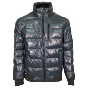 Férfi puffer báránybőr bomber bőrkabát sötétkék