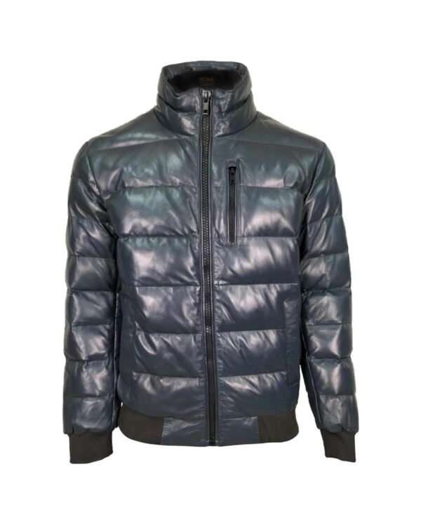 Férfi puffer báránybőr bomber bőrkabát sötétkék