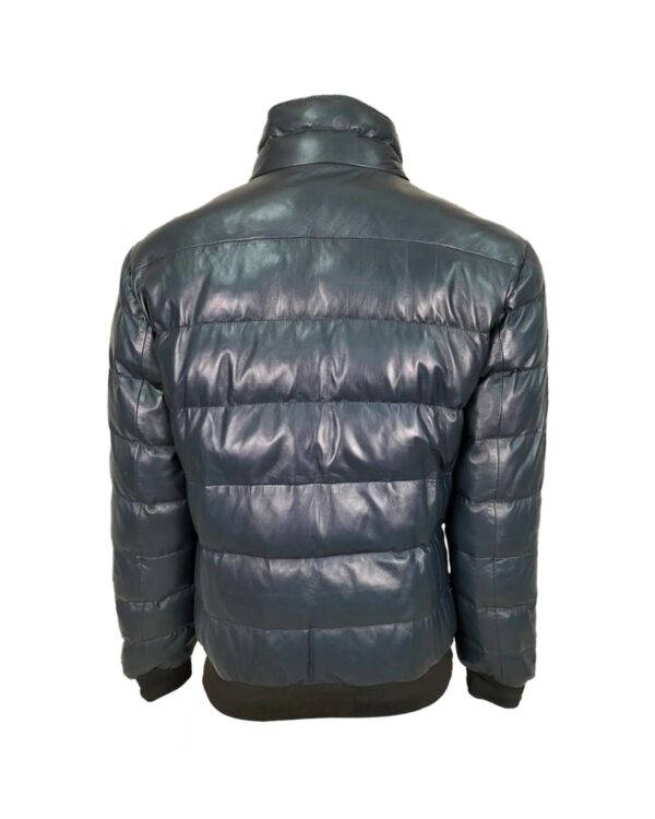 Férfi puffer báránybőr bomber bőrkabát sötétkék - Image 2