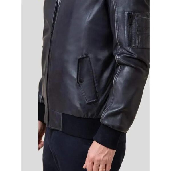 Férfi fekete bőr bomber dzseki - Image 2