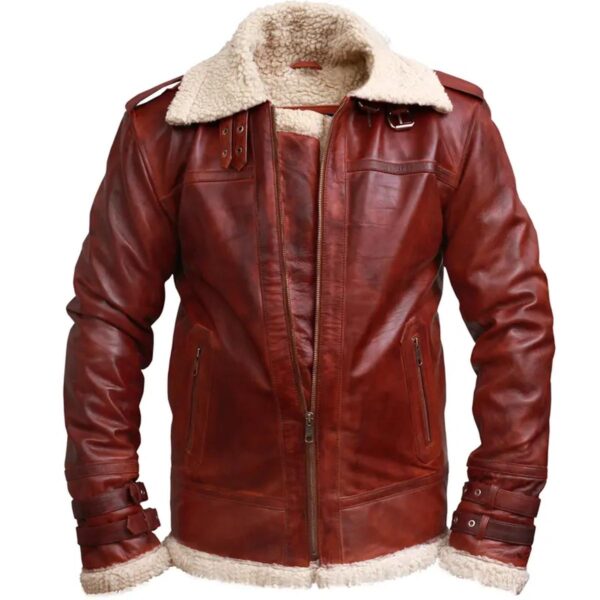Férfi barna Shearling állványgallér Valódi bőrkabát - Image 4