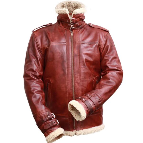 Férfi barna Shearling állványgallér Valódi bőrkabát - Image 5