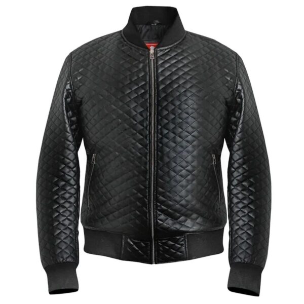 Férfi gyémánt steppelt fekete motoros bomber dzseki - Image 6