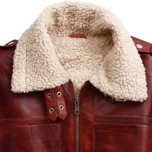 Férfi barna Shearling állványgallér Valódi bőrkabát - Image 7