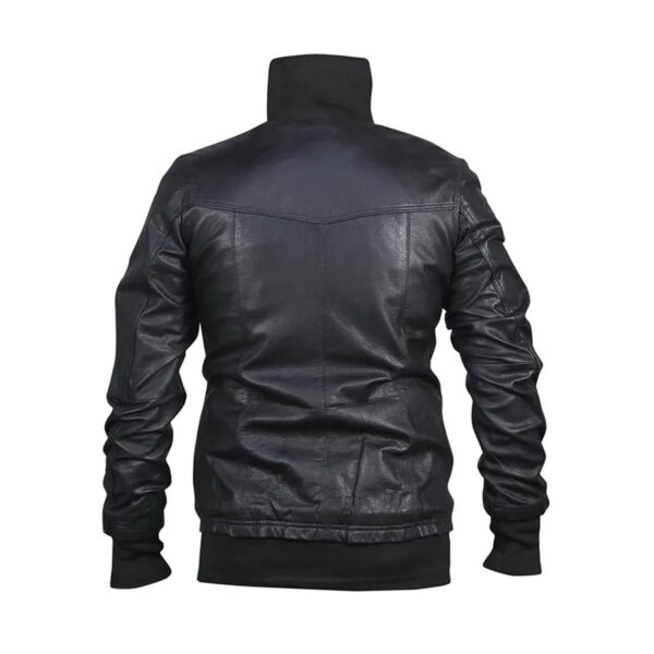 Férfi fekete Slim Fit Bomber motoros bőrkabát - Image 3