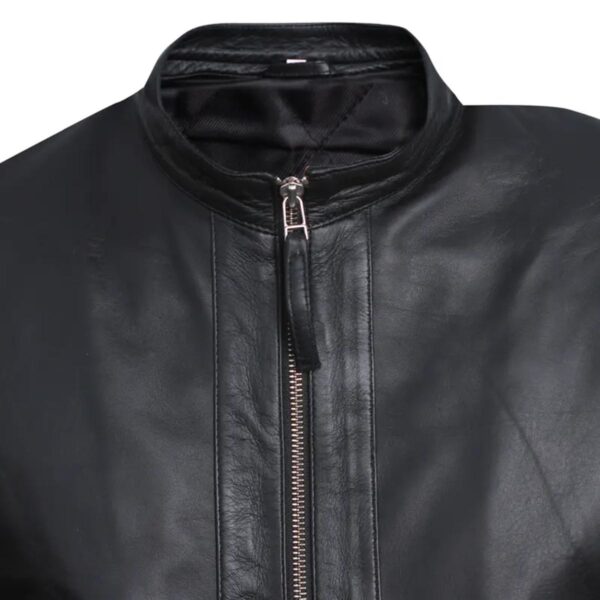 Férfi fekete Slim Fit motoros motoros bőrkabát - Image 3