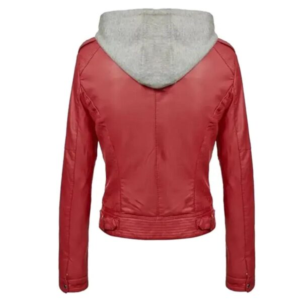 Női Slim Fit kapucnis bőrdzseki - Image 2