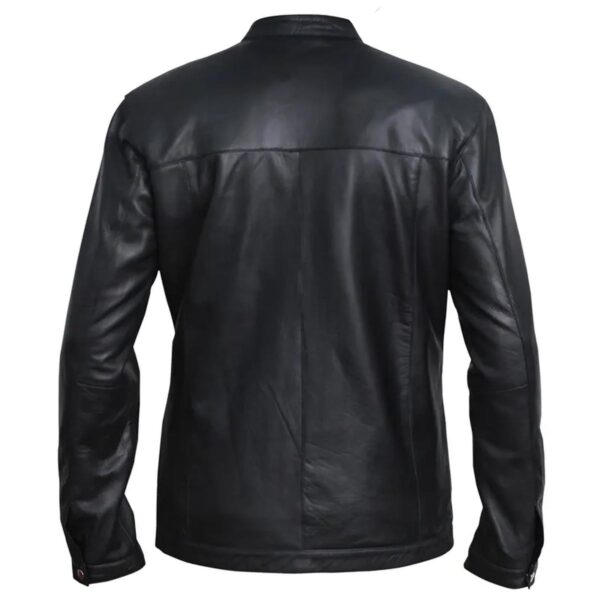 Férfi fekete Slim Fit motoros motoros bőrkabát - Image 4