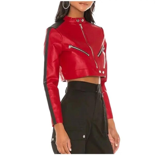 Női Red Cropped Racer báránybőr bőrdzseki - Image 3