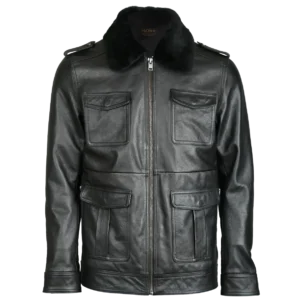 Férfi Patch Pocket Bomber bőrkabát