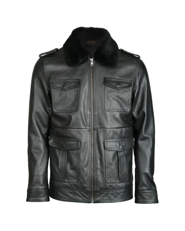 Férfi Patch Pocket Bomber bőrkabát