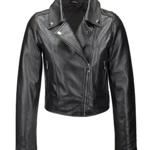 Női Slimfit Biker báránybőr bőrdzseki fekete