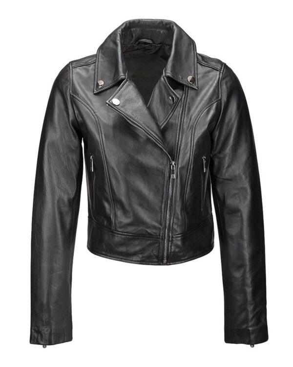Női Slimfit Biker báránybőr bőrdzseki fekete