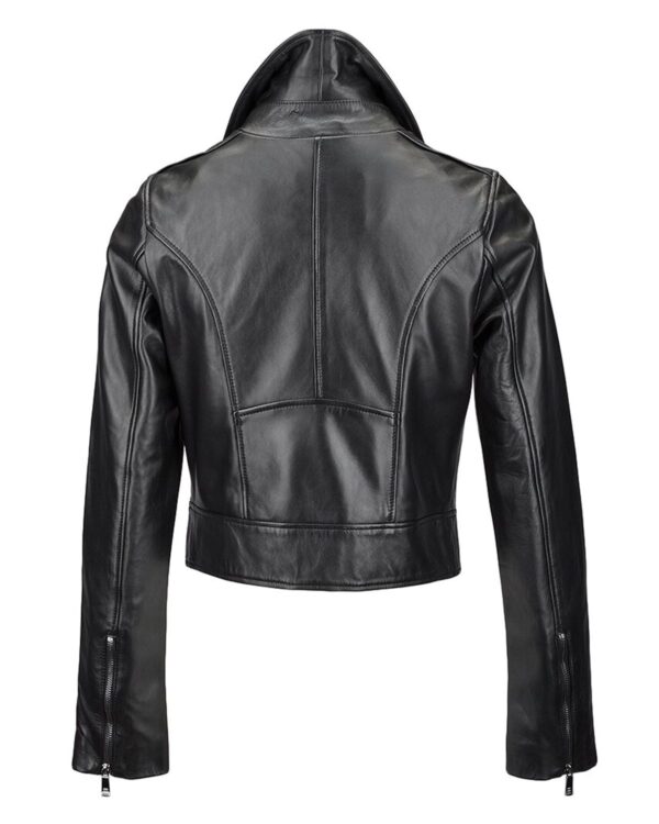 Női Slimfit Biker báránybőr bőrdzseki fekete - Image 4