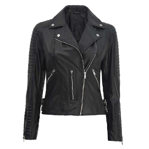 Elegáns fekete Moto Racer női bőrkabát