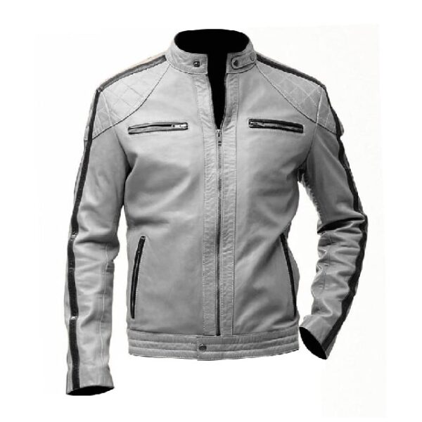 Férfi Striped Biker Cafe Racer bőrkabát