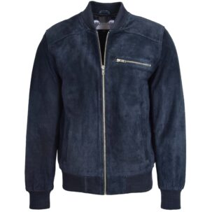 Férfi velúrbőr bomber varsity dzseki kék színben