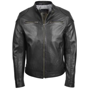 BUNERI Férfi Valódi Bőr Biker Casual Dzseki Fekete