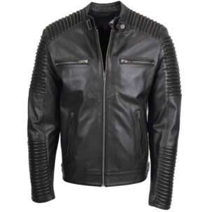 BUNERI Férfi Casual Puha Bőr Biker Dzseki Fekete