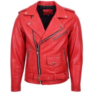 BUNERI Piros Heavy Duty Valódi Bőr Brando Biker Dzseki Férfi