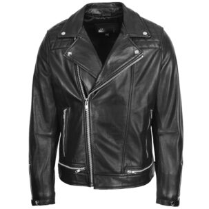 BUNERI Férfi Bőr Biker Brando Design Dzseki Fekete