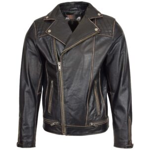 BUNERI Férfi Bőr Biker Brando Design Dzseki Vintage Fekete
