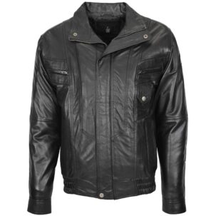 BUNERI Fekete Bőr Bomber Blouson Dzseki