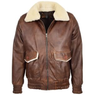 BUNERI G-1 Aviator Stílusú Férfi Bőr Bomber Dzseki - Barna