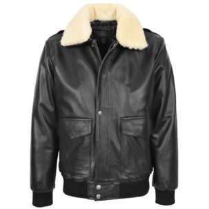 BUNERI Férfi Bőr Bomber Dzseki G-1 Aviator Stílus Fekete