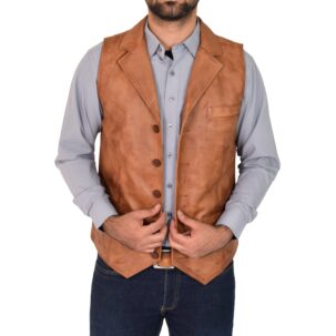 BUNERI Bézs Valódi Bőr Gombos Mellény Gilet