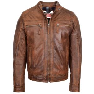 BUNERI Férfi Bőr Cafe Racer Biker Dzseki Antik Barna