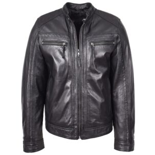 BUNERI Férfi Bőr Cafe Racer Biker Dzseki Fekete III
