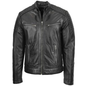 BUNERI Férfi Bőr Café Racer Dzseki – Fekete