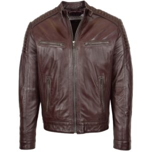 BUNERI Férfi Bőr Café Racer Biker Dzseki Barna
