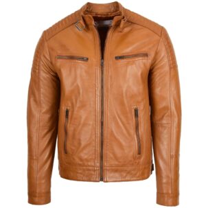 BUNERI Férfi Bőr Café Racer Dzseki Bézs