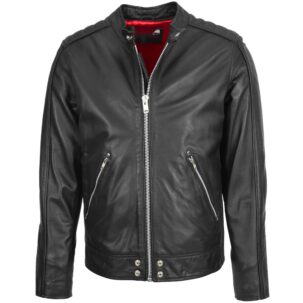BUNERI Férfi Bőr Casual Biker Fashion Dzseki Fekete