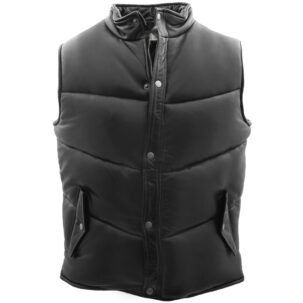 BUNERI Fekete Bőr Steppelt Mellény Body Warmer