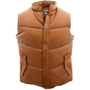 BUNERI Férfi Bőr Puffer Mellény Drapp