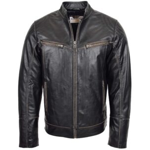 BUNERI Férfi Bőr Vintage Biker Dzseki Sötétbarna
