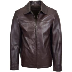 BUNERI Férfi Bőr Zip Box Harrington Dzseki Barna