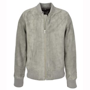 BUNERI Férfi Szürke Valódi Kecskebőr Velúr Bomber MA-1 Varsity Dzseki