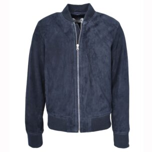 BUNERI Férfi Valódi Velúr Bőr Bomber MA-1 Varsity Tengerészkék