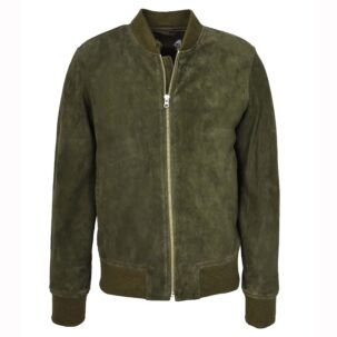 BUNERI Férfi Valódi Kecske Velúr Bomber Dzseki MA-1 Varsity Olivazöld